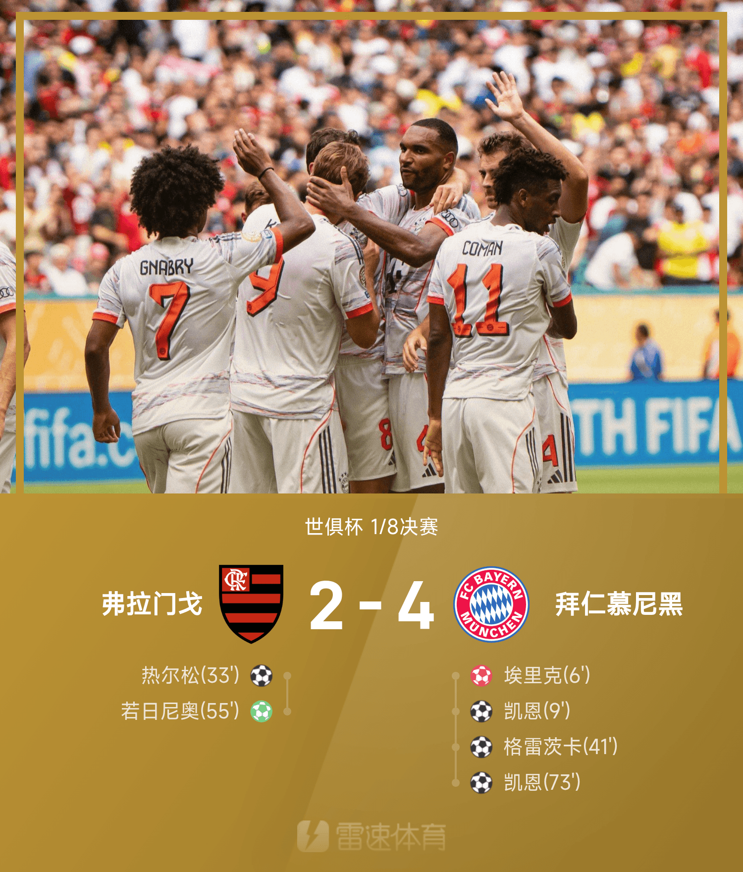 九游娱乐-世俱杯战报：凯恩双响，若鸟点射难救主，拜仁4-2淘汰弗拉门戈